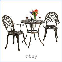 3pc Patio Bistro Furniture Set Outdoor Garden Iron & Table Chair /w Ice Bucket