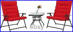 3pc Patio Bistro Set Folding Table Chairs Outdoor Dining Furniture with Cushion