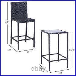 3pc Rattan Bar Dining Chair Glass Table Set Bistro Barstool Furniture