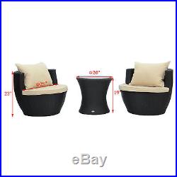 3pc Rattan Wicker Sofa Outdoor Patio Stackable Furniture Set Chat Chairs & Table