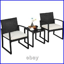 3pcs Conversation Set Patio Bistro Furniture Wicker Chairs with Table & Cushions