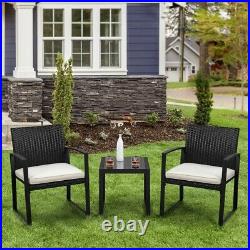 3pcs Conversation Set Patio Bistro Furniture Wicker Chairs with Table & Cushions