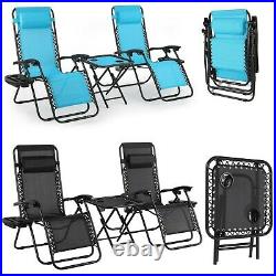 3pcs Folding Zero Gravity Reclining Lounge Chair Outdoor Beach Patio with Tray