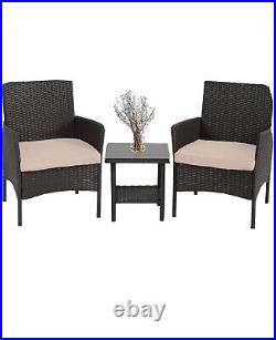 3pcs Outdoor Patio Bistro Set PE Rattan Wicker Furniture Conversation WithCushion