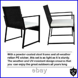 3pcs Outdoor Patio Bistro Set PE Rattan Wicker Furniture Conversation with Cushion