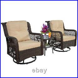 3pcs Outdoor Wicker Swivel Rocker Chairs Patio Furniture with Cushion & Side Table