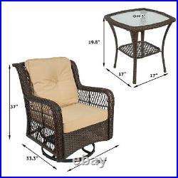 3pcs Outdoor Wicker Swivel Rocker Chairs Patio Furniture with Cushion & Side Table