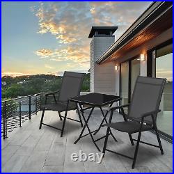 3pcs Patio Bistro Set Outdoor Folding Sling Dining Chairs & Tempered Glass Table