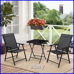 3pcs Patio Bistro Set Outdoor Folding Sling Dining Chairs & Tempered Glass Table