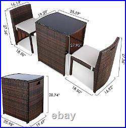 3pcs Patio Wicker Furniture Outdoor Rattan Cushioned Chairs Lawn Sofa Set Table