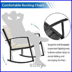3pcs Wicker Rocking Conversation Set Patio Bistro Furniture Rattan Rocking Chair