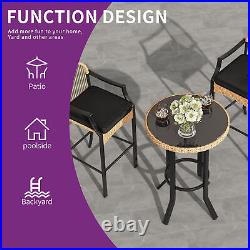 3x Outdoor Bar Table Set Pub Height Table & 2 WickerBar Height Chair Barstools