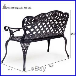 42.5 Patio Garden Bench Outdoor Furniture Cast Aluminum Antique Rose Design