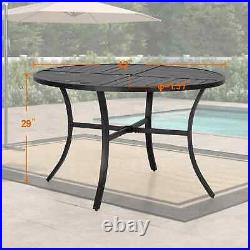 42inch 6 Person Outdoor Dining Table Round Patio Metal Table with Umbrella Hole