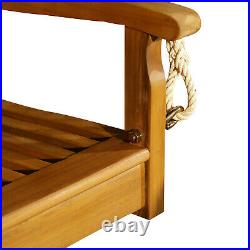 48 Acacia Wood 2 Person Hanging Slatted Outdoor Porch Bench Swing