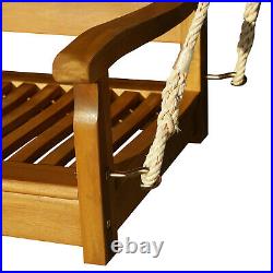 48 Acacia Wood 2 Person Hanging Slatted Outdoor Porch Bench Swing