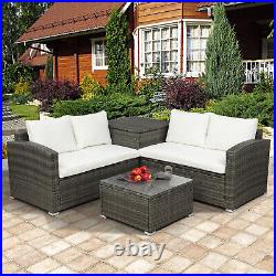 4PCS Cushioned PE Rattan Wicker Sectional Sofa Set Garden Patio Furniture Set
