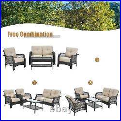 4PCS Cushioned Patio Conversation Set Outdoor Rattan Furniture Set