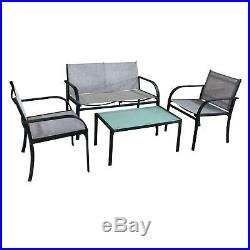 4PCS Outdoor Patio Furniture Set Chair Coffee Table Steel Frame Home Garden Gray