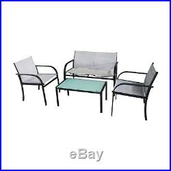 4PCS Outdoor Patio Furniture Set Chair Coffee Table Steel Frame Home Garden Gray