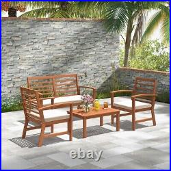 4PCS Outdoor Patio Furniture Set Ergonomic Backrest withStable Acacia Wood Frame