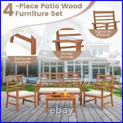 4PCS Outdoor Patio Furniture Set Ergonomic Backrest withStable Acacia Wood Frame