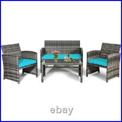 4PCS Outdoor Patio Furniture Set Rattan Wicker Conversation Sofa Set With Cushions