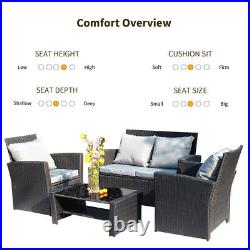 4PCS Outdoor Patio Furniture Set Sectional Sofa Rattan Chair Wicker Set Gray