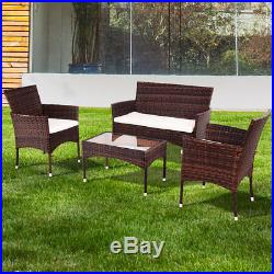 4PCS Outdoor Patio PE Rattan Wicker Table Shelf Sofa Furniture Set With Cushion