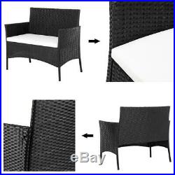 4PCS Outdoor Patio Rattan Black Wicker Table Sofa Furniture Set +/w Cushions