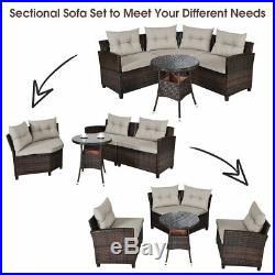 4PCS Outdoor Patio Rattan Furniture Set Cushioned Sofa Table Sectional Garden