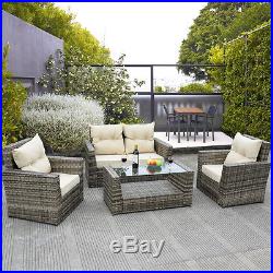 4PCS Outdoor Patio Rattan Wicker Furniture Set Loveseat Cushioned Garden Pool