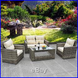 4PCS Outdoor Patio Rattan Wicker Furniture Set Loveseat Cushioned Garden Pool