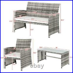 4PCS Outdoor Patio Rattan Wicker Furniture Set Loveseat Wicker Sofa + Cushioned