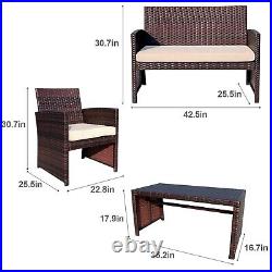 4PCS Outdoor Patio Rattan Wicker Furniture Set Loveseat Wicker /w Cushioned