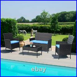 4PCS Outdoor Patio Rattan Wicker Table Sofa Furniture Set +/w Cushions