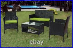 4PCS Outdoor Rattan Table Sofa Garden Set Patio Wicker Furniture with Cushion