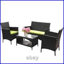 4PCS Outdoor Rattan Table Sofa Garden Set Patio Wicker Furniture with Cushion
