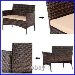 4PCS Outdoor Rattan Wicker Patio Set Garden Lawn Sofa Chair Cushioned Furniture