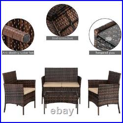4PCS Outdoor Rattan Wicker Patio Set Garden Lawn Sofa Chair Cushioned Furniture