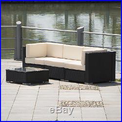 4PCS Outdoor Rattan Wicker Patio Sofa Set Yard Garden Table Sofa withCushioned