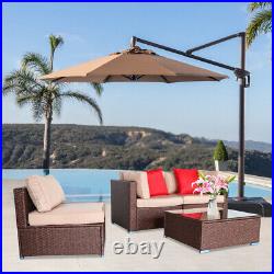 4PCS Patio Furniture Couch Wicker Rattan Sectional Sofa Table Set with 2 x Pillow
