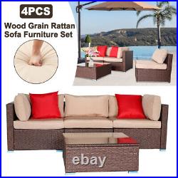4PCS Patio Furniture Couch Wicker Rattan Sectional Sofa Table Set with 2 x Pillow