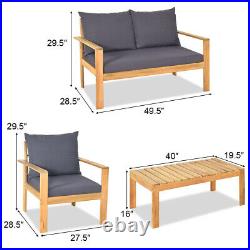 4PCS Patio Furniture Set Acacia Wood Cozy Cushion Sofa Loveseat for Outdoor Deck