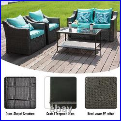 4PCS Patio Furniture Sofa Set Outdoor Garden Cushion Rattan Chair Sectional New