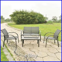 4PCS Patio Garden Furniture Set Steel Frame Outdoor Lawn Sofa Chairs Table Gray