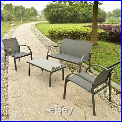 4PCS Patio Garden Furniture Set Steel Frame Outdoor Lawn Sofa Chairs Table Gray