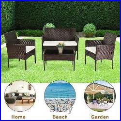 4PCS Patio PE Rattan Wicker Table Sofa Furniture Indoor/Outdoor Backyard, Porch