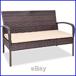 4PCS Patio PE Rattan Wicker Table Sofa Furniture Set Outdoor Garden WithCushions