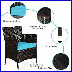 4PCS Patio Rattan Conversation Furniture Set Outdoor with Turquoise Cushion
